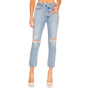 Agolde 'Riley' Blue High Rise Straight Crop Denim Jean Size 24